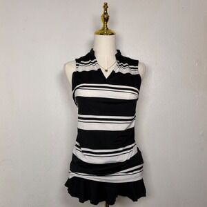 puma golf blouse striped black & white collared polo tennis sporty coquette chic